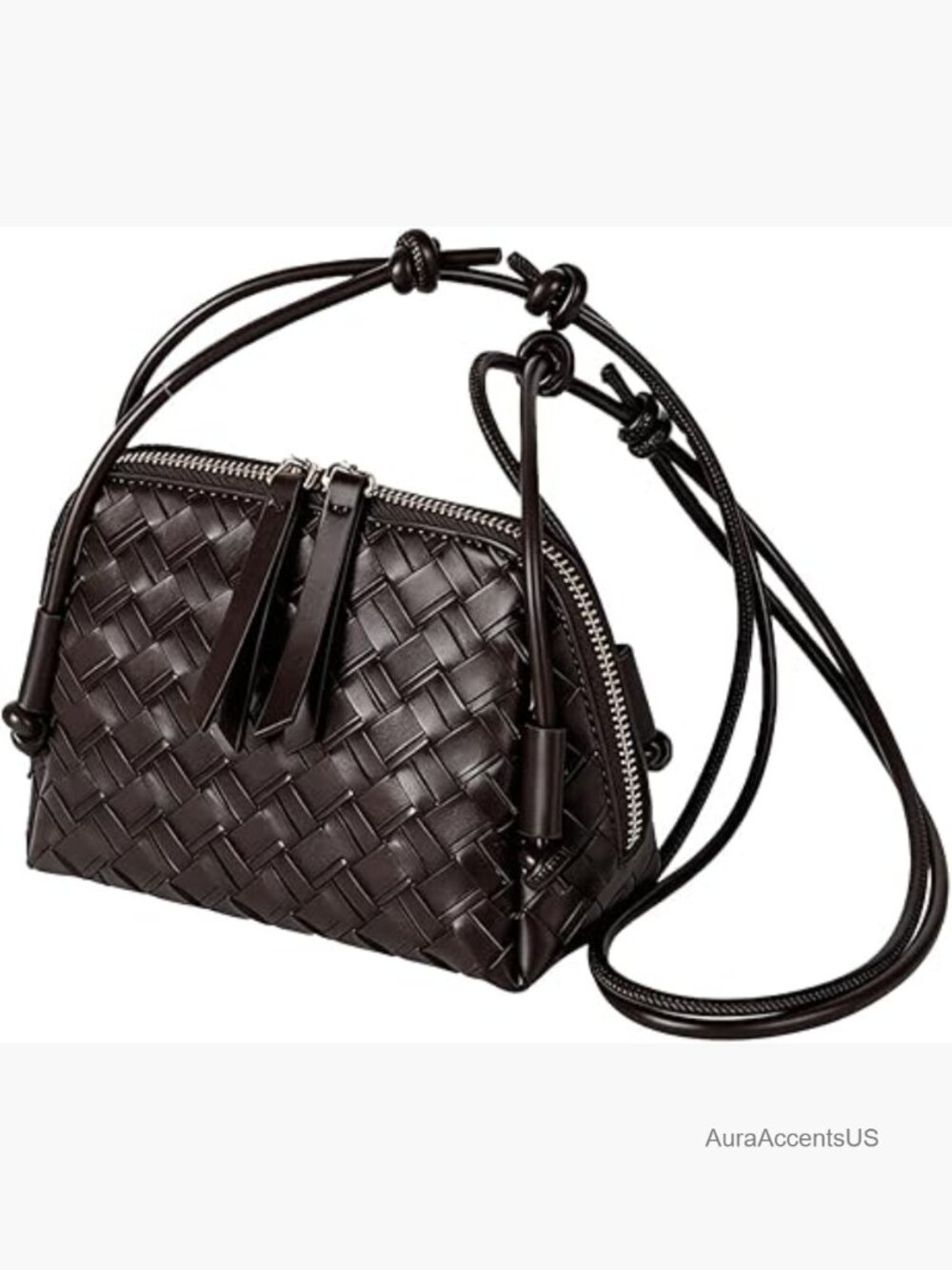 Handwoven PU Leather Mini Satchel Crossbody Bag with Adjustable Strap